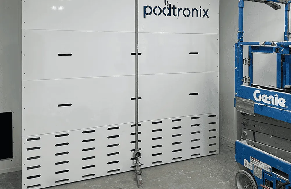 Podtronix-branded ventilation wall panels with louvered intake